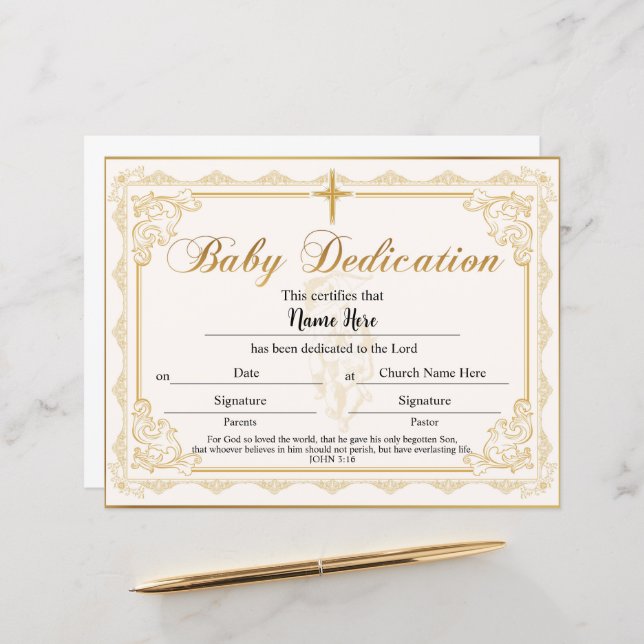 Certificado de Dedicação para Bebês Dourado (Frente/Verso In Situ)