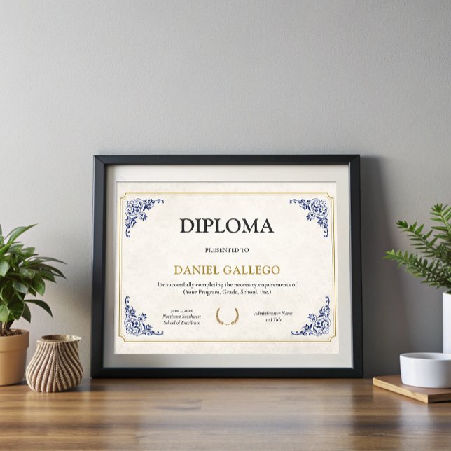Certificado de Diploma Clássico Editável (Editable Classic Diploma Certificate of Graduation)