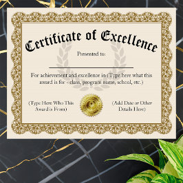 Certificado de excelência personalizável Dourado 8