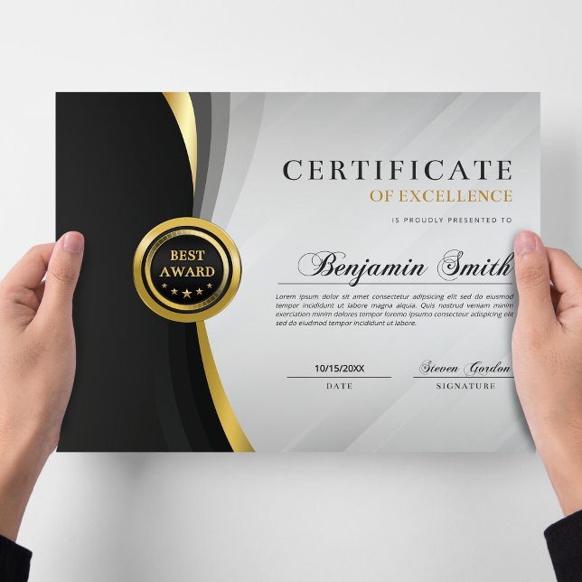 Certificado de Excelência Prêmio Black & Gold (Criador carregado)