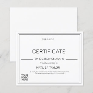 Certificado de Excelência Prêmio Logotipo Preto e