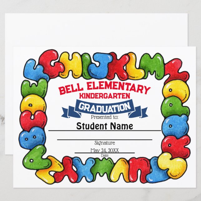 Certificado de graduação em alfabeto (Frente/Verso)