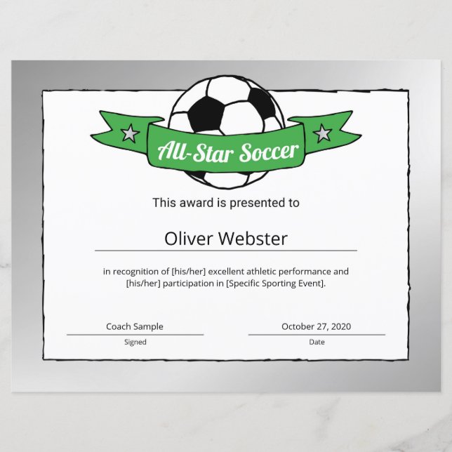 Certificado de Jogador de Futebol All-Star (Frente)