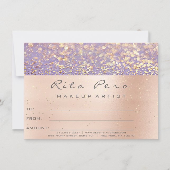 Certificado de Makeup Artist de rosa Dourado Roxo (Frente)