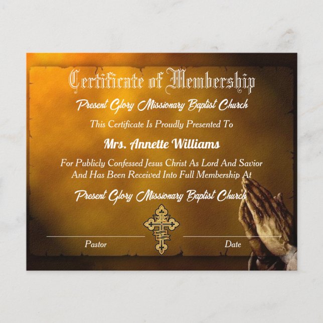 Certificado de Membro da Igreja (Frente)