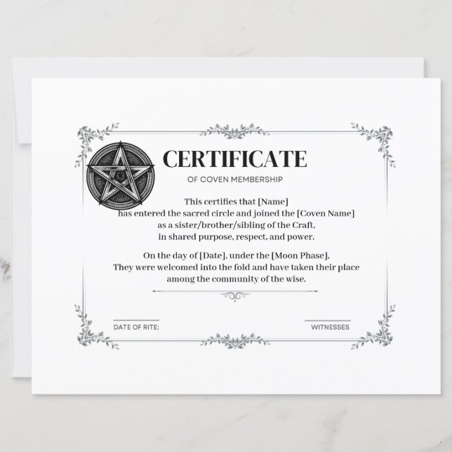 Certificado de Membros de Coven (Frente)