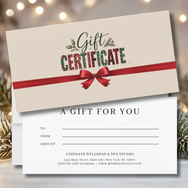 Certificado de Negócios com Laço de Natal Festivo  (Festive Christmas Bow Script Business Certificate)