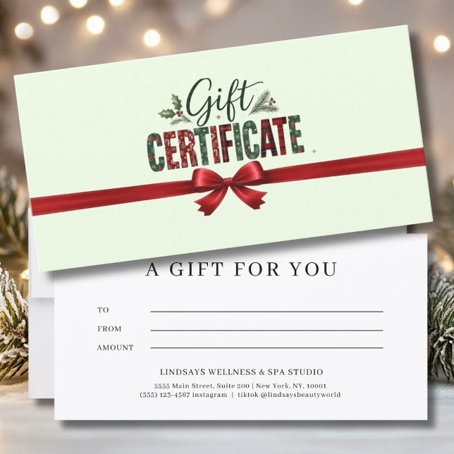 Certificado de Negócios com Laço de Natal Festivo  (Festive Christmas Bow Script Business Certificate)