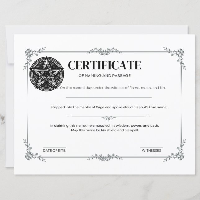 Certificado de Nomeação e Passagem de Sage  (Frente)