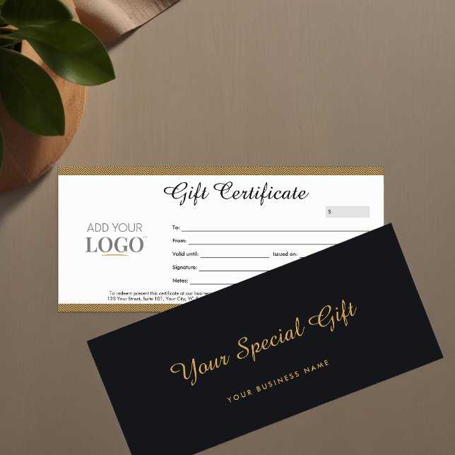 Certificado de Oferta Comercial | Voucher Preto e  (Business Gift Cards in Black & Gold)