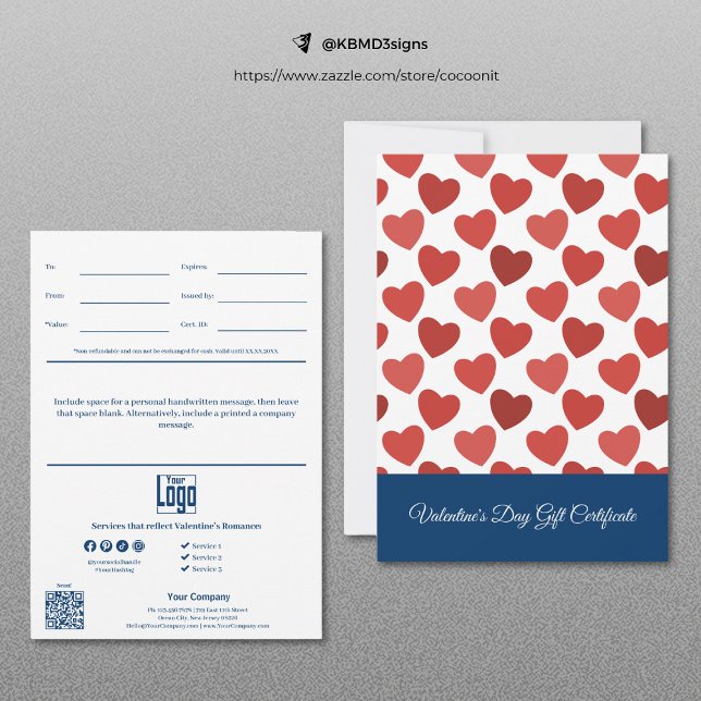 Certificado de oferta de Dia de os namorados profi (Professional Valentine's Day Gift Certificate, Red and Blue)
