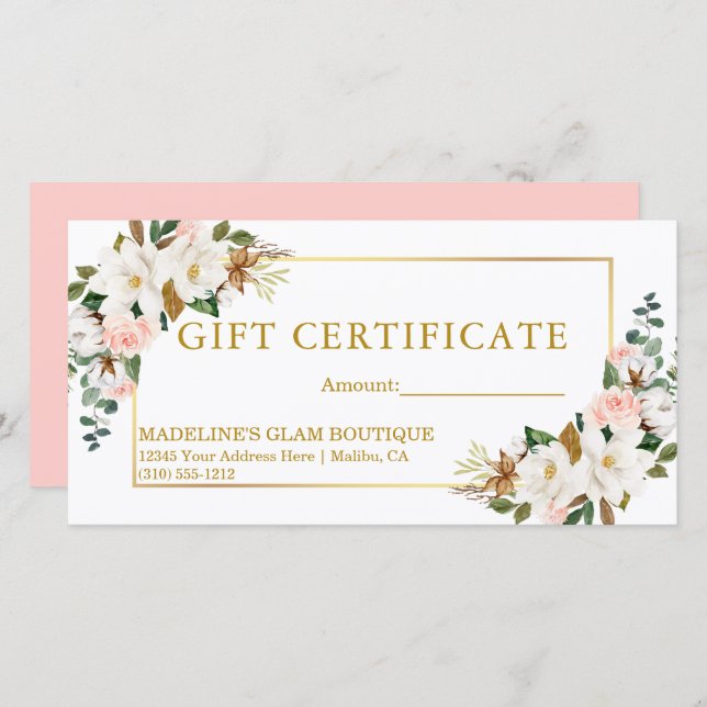 Certificado de Oferta de Rosas Rosa-Cor-de-Água (Frente/Verso)