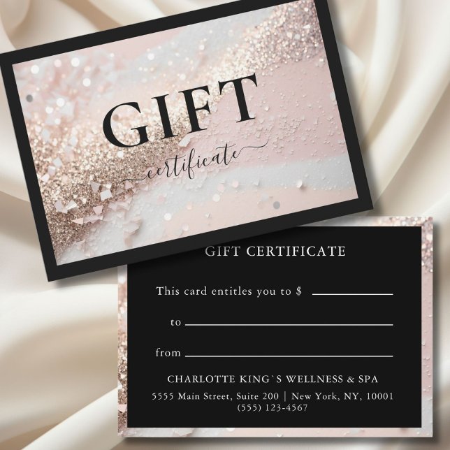 CERTIFICADO DE OFERTA EMPRESARIAL | GLITTER | (PERSONALIZED BUSINESS GIFT CERTIFICATE | modern, glitter & black.)