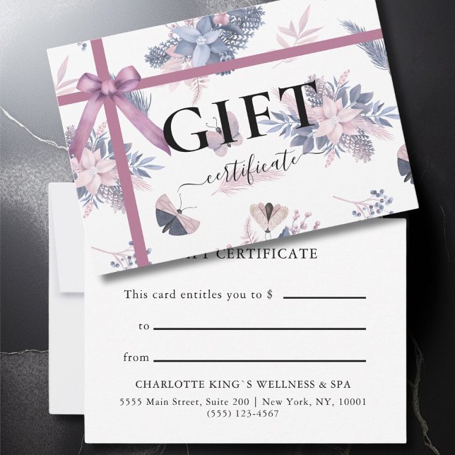 CERTIFICADO DE OFERTA EMPRESARIAL | Moderno | Fita (BUSINESS GIFT CERTIFICATE | modern, minimal, ribbon & Christmas pattern.)