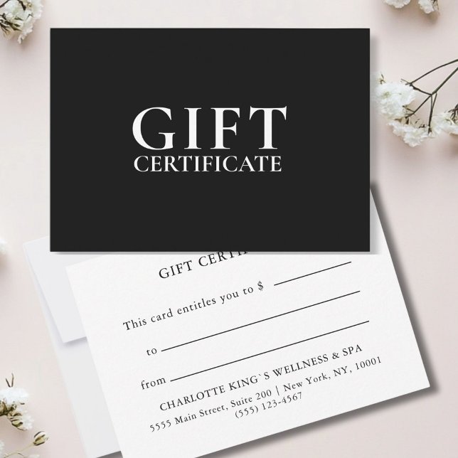 CERTIFICADO DE OFERTA EMPRESARIAL | Moderno | Míni (BLACK BUSINESS GIFT CERTIFICATE | Modern | Minimal|)