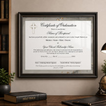 Certificado de Ordenação de Ancião Mármore e Ouro