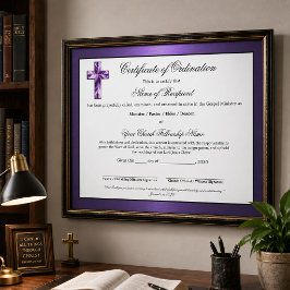 Certificado de Ordenação de Ancião Roxo Metálico