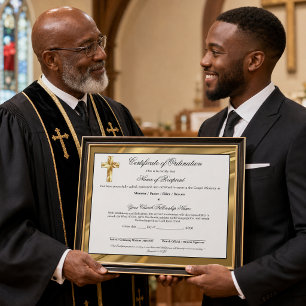 Certificado de Ordenação Elegante em Dourado para