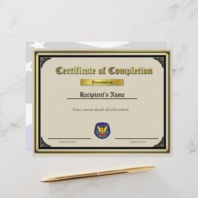 Certificado de Patch de Linha Azul Fino Personaliz (Frente/Verso In Situ)