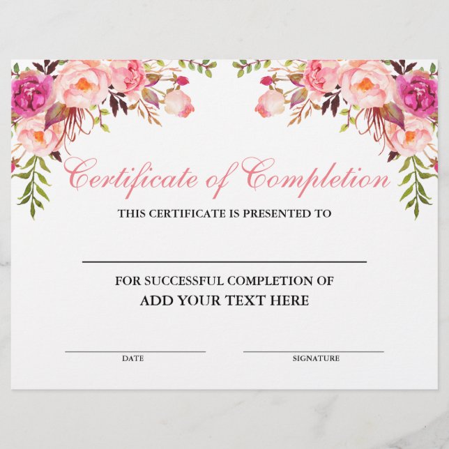 Certificado de preenchimento cor-de-rosa - seu tex (Frente)