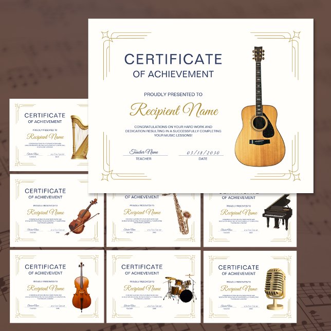 Certificado de Premiação do Curso de Música Quadro (Classy Frame Music Course Guitar Award Certificate)