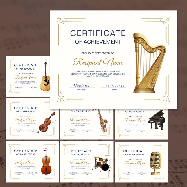 Certificado de Premiação do Curso de Música Quadro (Classy Frame Music Course Harp Award Certificate)