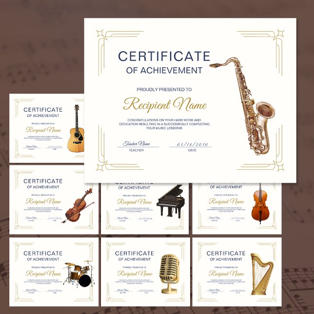 Certificado de Premiação do Curso de Saxofone Quad (Classy Frame Saxophone Course Award Certificate)