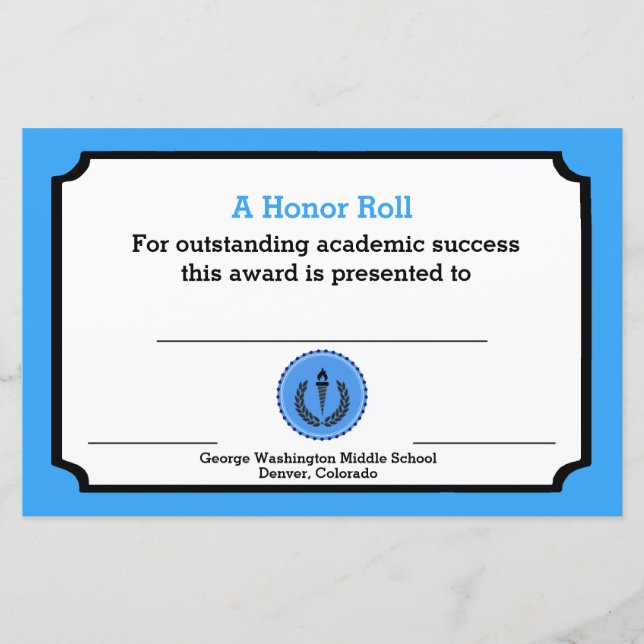 Certificado de Prêmio Acadêmico Azul (Frente)