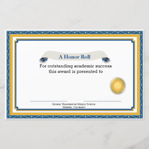 Certificado de Prêmio Acadêmico Azul e Amarelo