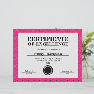 Certificado de Prêmio da Magenta Rosa Quente