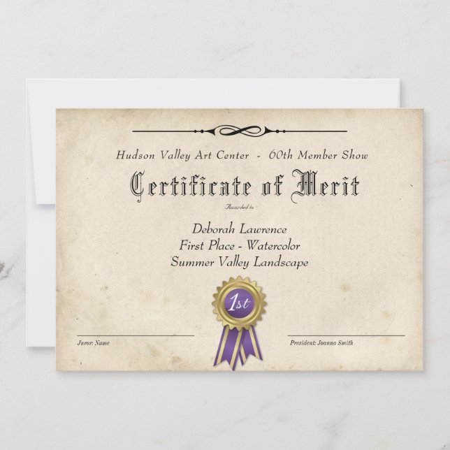 CERTIFICADO DE PRÊMIO DE ARTE PARA MOSTRAÇÕES (Frente)