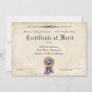 CERTIFICADO DE PRÊMIO DE ARTE PARA MOSTRAÇÕES