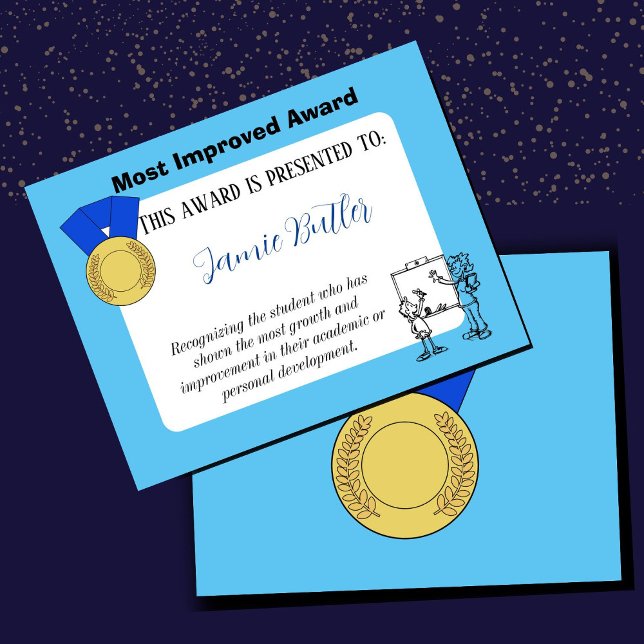 Certificado de prêmio de classe, professor de sala (Most Improved Certificate)