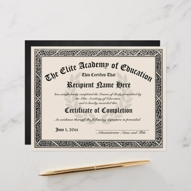 Certificado de Prêmio de Diploma de Conclusão de G (Frente/Verso In Situ)