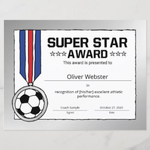 Certificado de Prêmio de Futebol do Super Star So