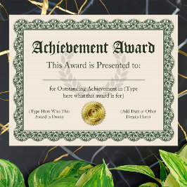 Certificado de Prêmio de Realização, Personalizáve