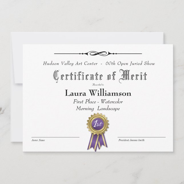 CERTIFICADO DE PRÊMIO PARA MOSTRAÇÕES DE ARTE (Frente)