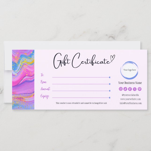 Certificado de Presente Amarelo Azul-Cor-de-Rosa U (Frente)