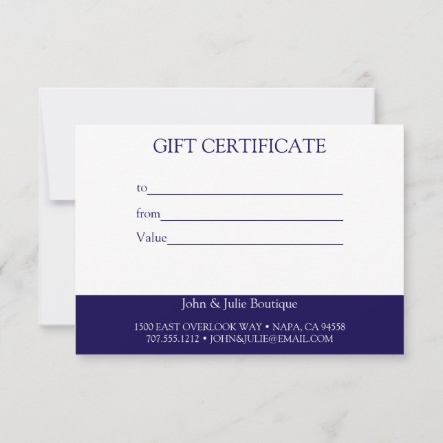 Certificado de Presente Azul de Marinho Blush Chic (Verso)