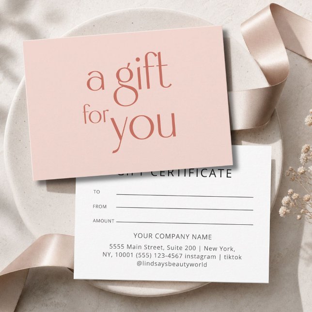 Certificado de Presente Bege Blush Moderno (Modern Blush Beige Gift Certficate)
