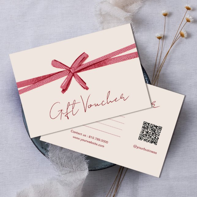 Certificado de presente bege com fita rosa neutra (Neutral pink Ribbon On Beige gift certificate #zazzlemade #giftvoucher #Giftlink $simplegiftvoucher)