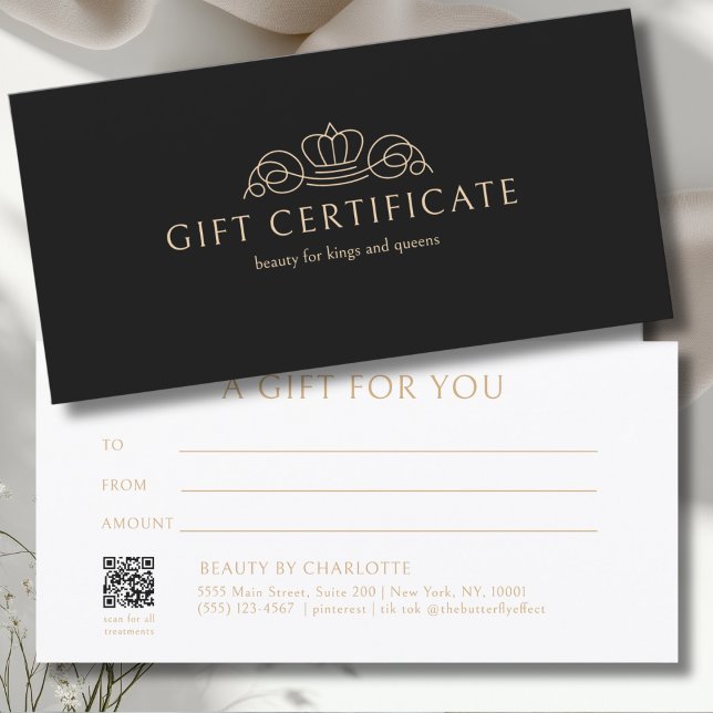 Certificado de Presente Bege Preto Salão Elegant C (Elegant Crown Salon Black Beige Gift Certificate)