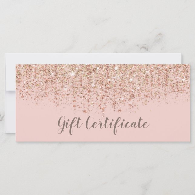 Certificado de Presente Brilho Rosa Bege e Dourado (Frente)