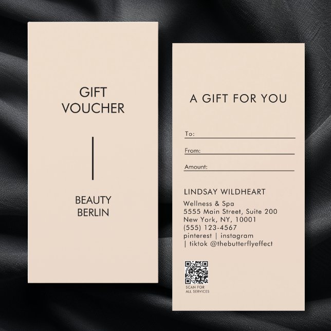Certificado de Presente Código QR Bege Minimalista (Modern Minimalist Beige QR Code Gift Certificate)