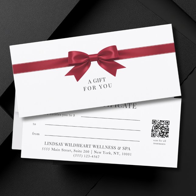 Certificado de Presente Código QR com Laço Branco  (Elegant White Bow QR Code Gift Certificate)