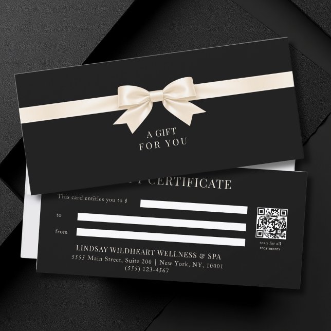 Certificado de Presente Código QR com Laço Preto E (Elegant Black Bow QR Code Gift Certificate)