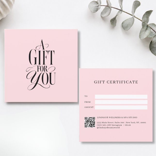 Certificado de Presente Código QR Fonte Script Mod (Modern Script Font Pink QR Code Salon Gift Certificate)