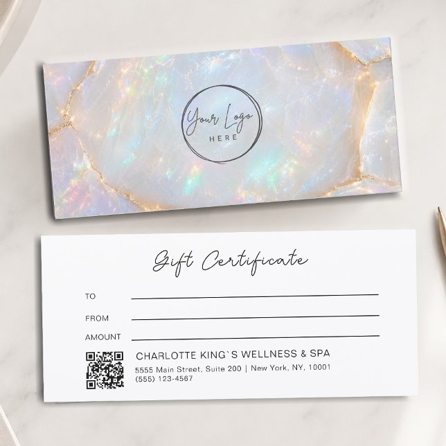 Certificado de Presente com Código QR do Logotipo  (Luxury Opal Logo QR Code Gift Certificate)