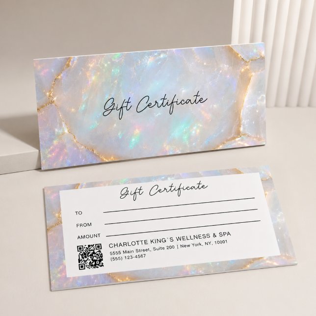 Certificado de Presente com Código QR Holográfico  (Luxury Opal Holographic QR Code Gift Certificate)