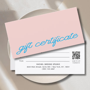 Certificado de Presente com Código QR Rosa Blush e